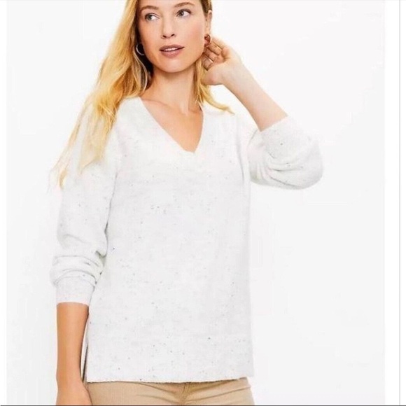 LOFT  Cream V-neck Sweater Women's Size XL Natural Flecked Lightweight - Picture 1 of 8